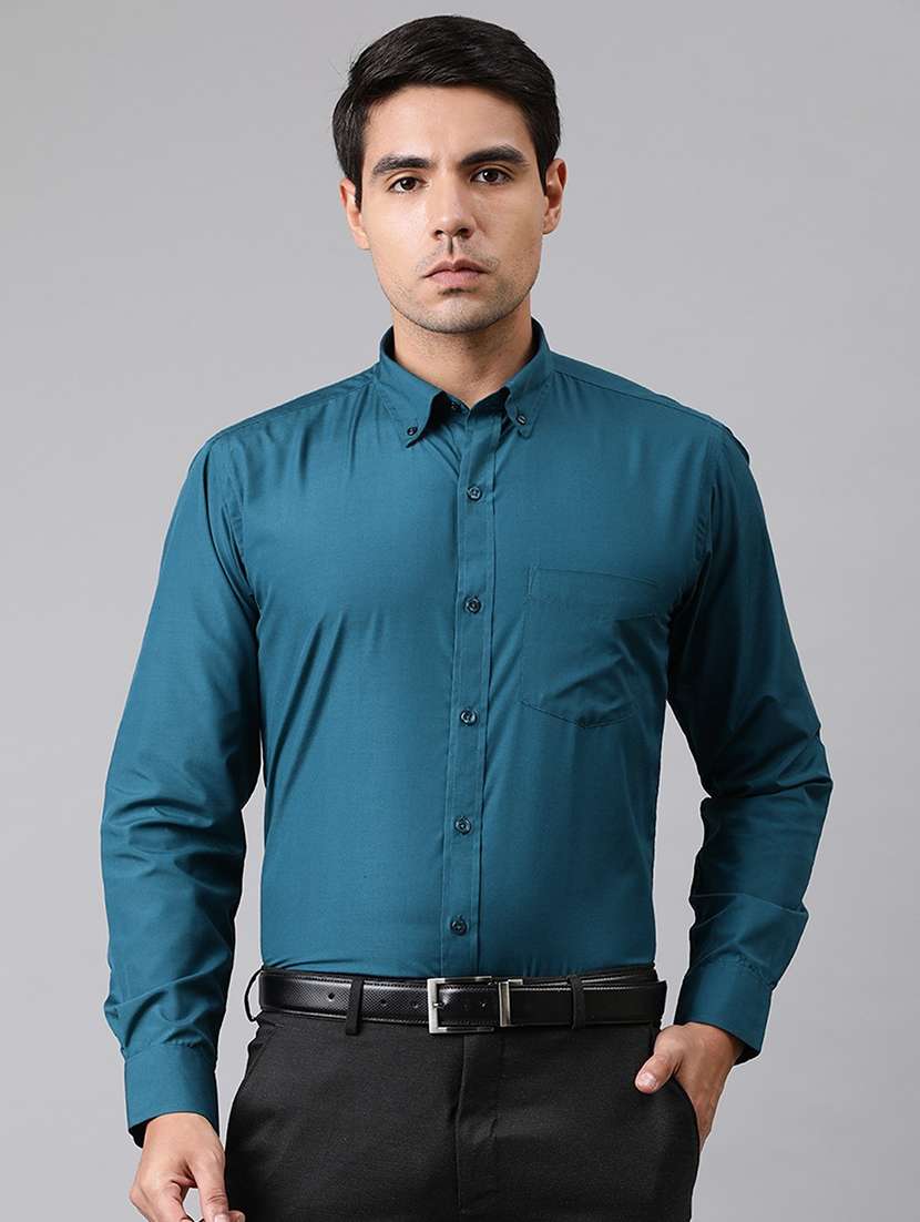 men solid collared long sleeve shirt