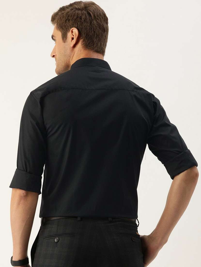 men solid mandarin collared long sleeve shirt - 22039429 -  Standard Image - 2