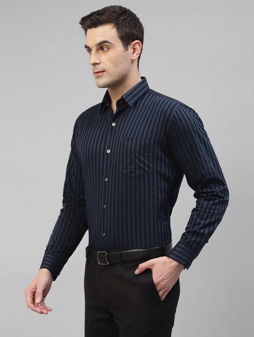 men striped collared long sleeve regular fit shirt - 22039505 - Standard Image - 2