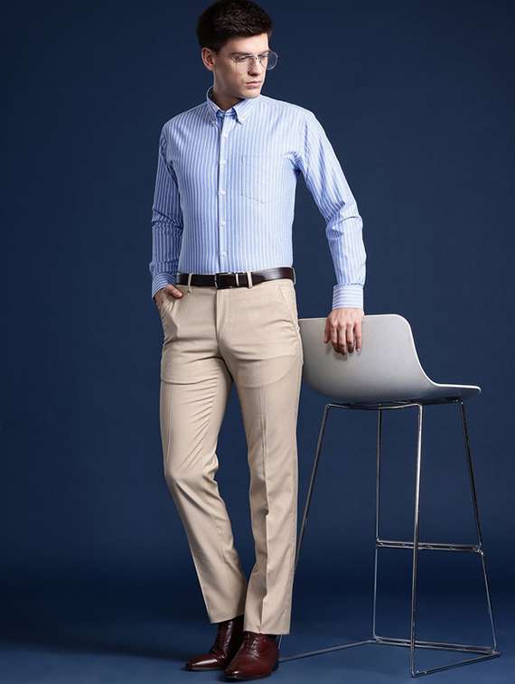 men striped collared long sleeve shirt - 22039511 -  Standard Image - 2