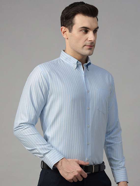 men striped collared long sleeve shirt - 22039512 -  Standard Image - 2