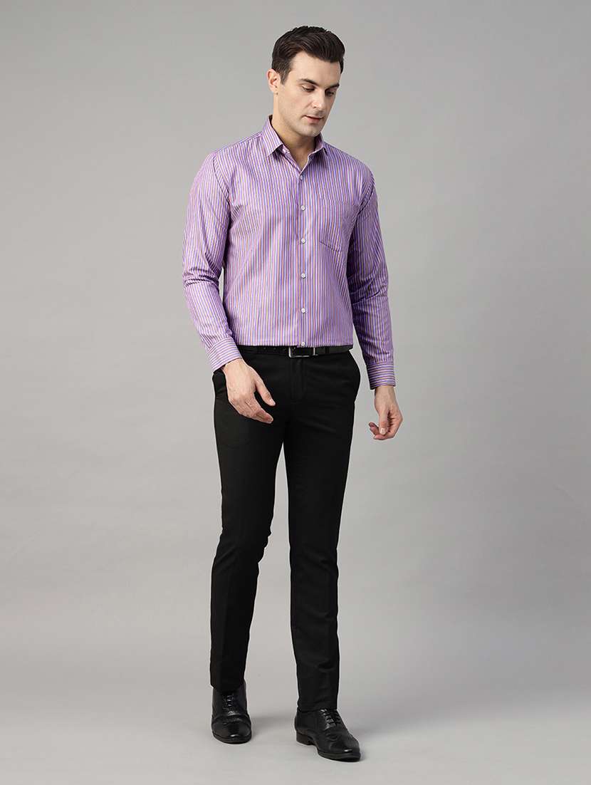 men striped collared long sleeve regular fit shirt - 22039569 -  Standard Image - 2