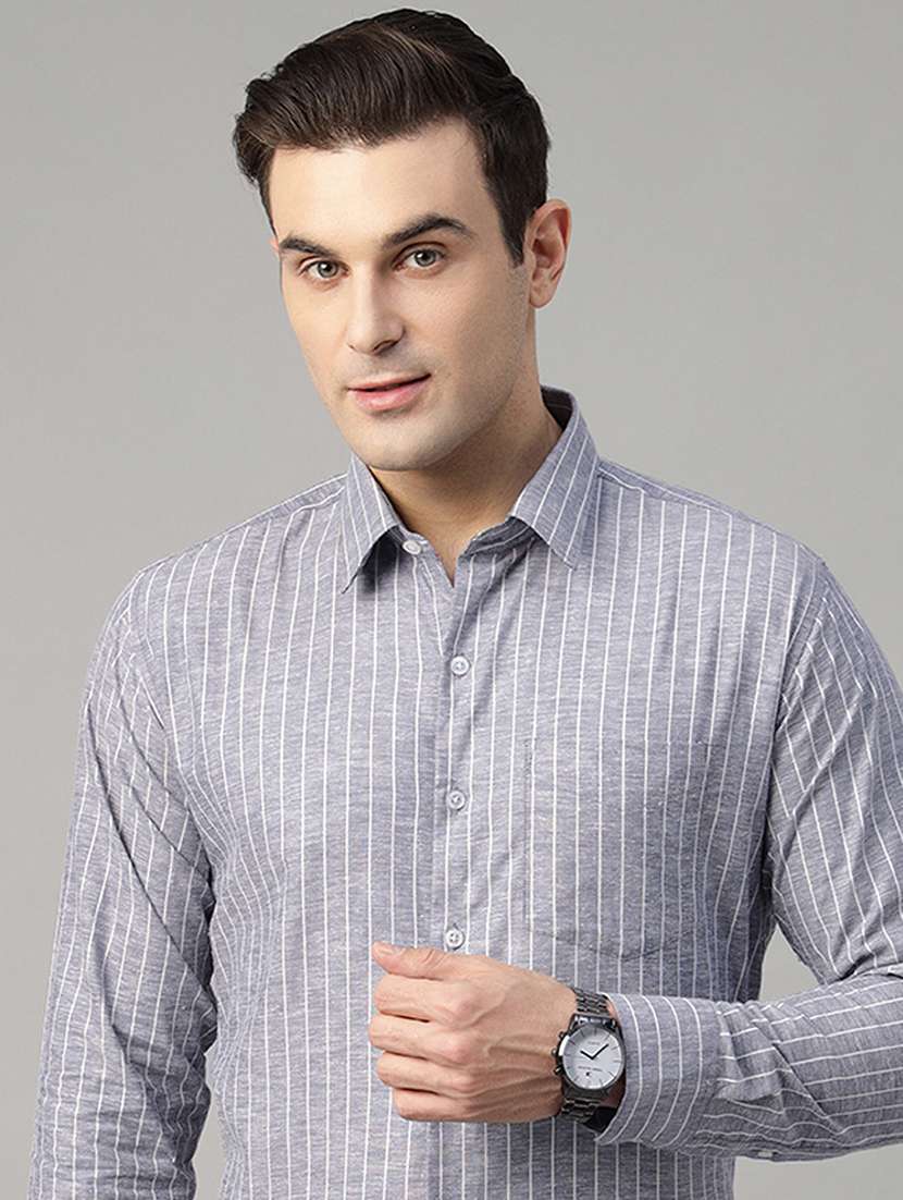 men striped collared long sleeve regular fit shirt - 22039570 -  Standard Image - 2