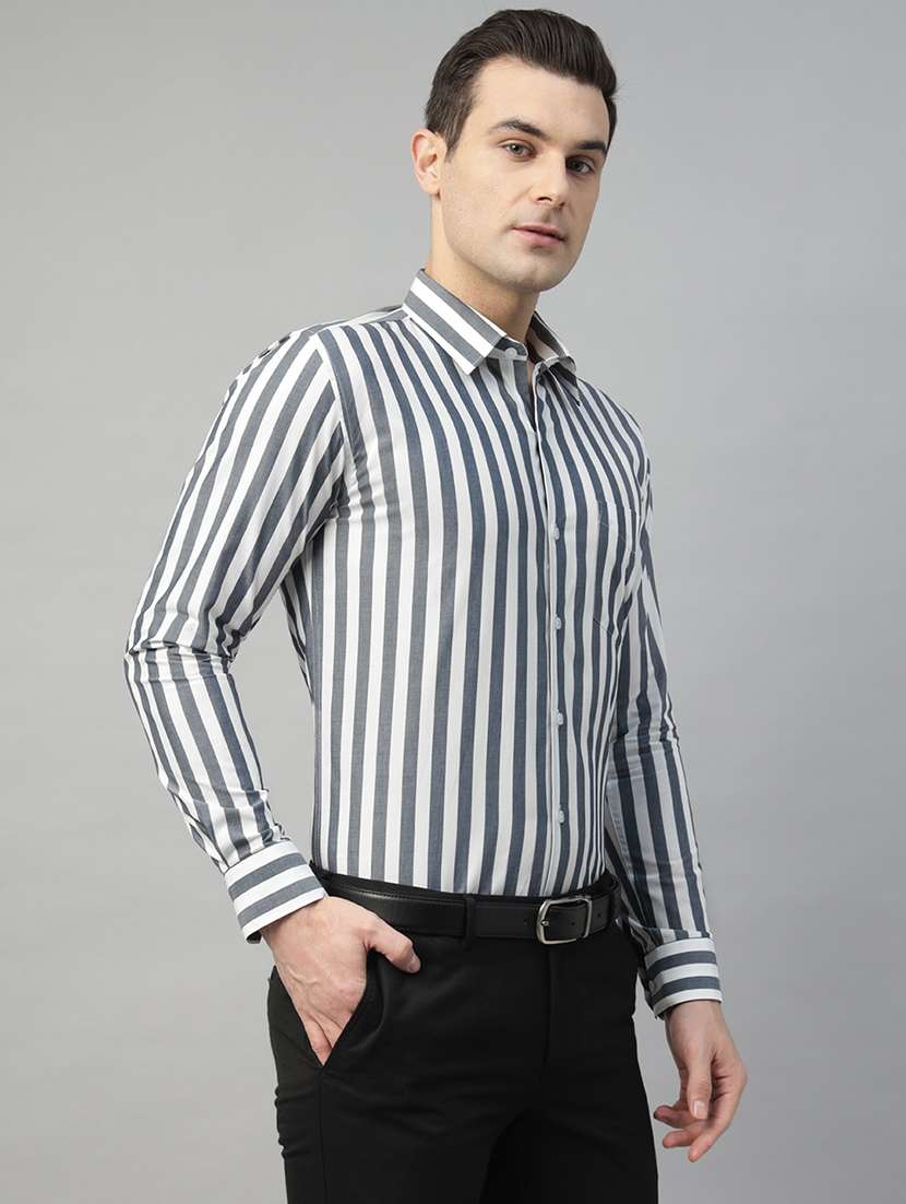 men striped collared long sleeve regular fit shirt - 22039591 -  Standard Image - 2