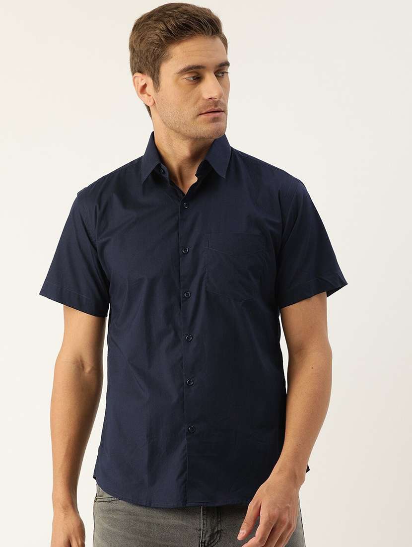 men solid collared short sleeve regular fit shirt