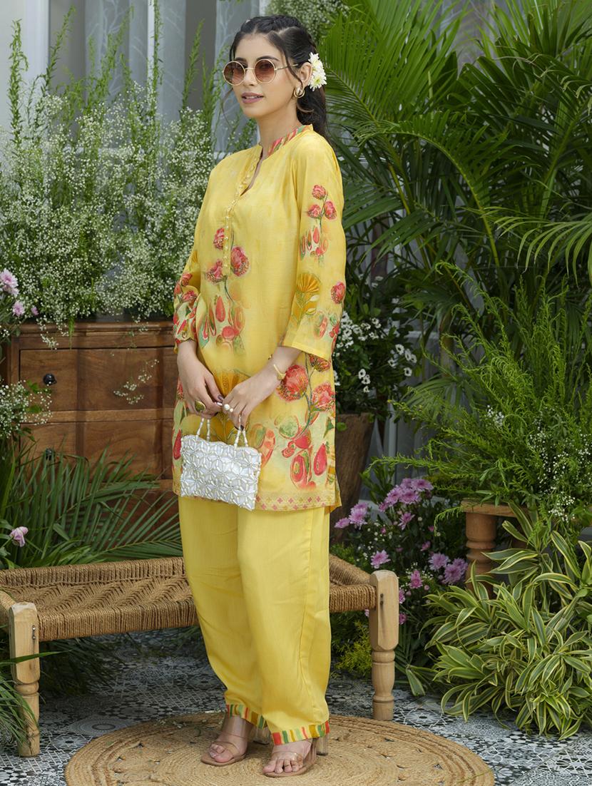 women floral print three quarter sleeve ethnic co-ord set - 22039721 - Standard Image - 2