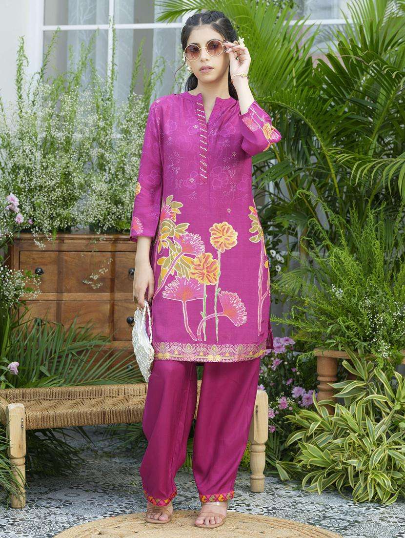 women floral print three quarter sleeve ethnic co-ord set - 22039725 -  Standard Image - 2