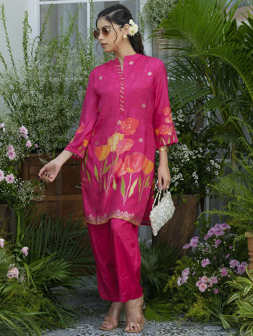 women floral print three quarter sleeve ethnic co-ord set - 22039727 -  Standard Image - 2