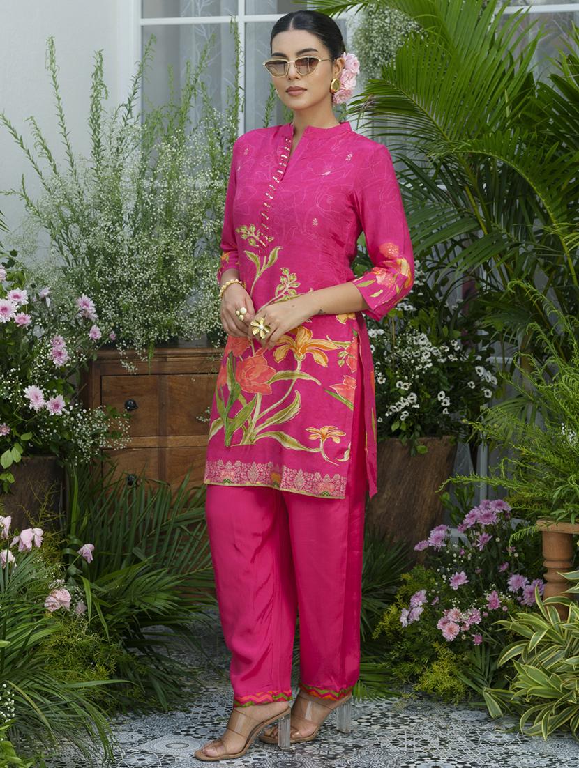 women floral print three quarter sleeve ethnic co-ord set - 22039729 - Standard Image - 2