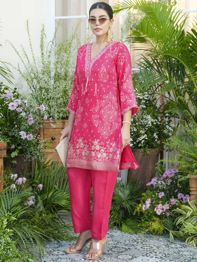 women floral print three quarter sleeve ethnic co-ord set - 22039734 - Standard Image - 2