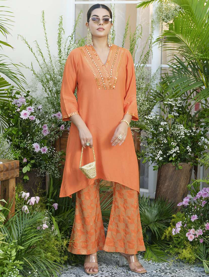 women embroidered three quarter sleeve ethnic co-ord setco-ord set