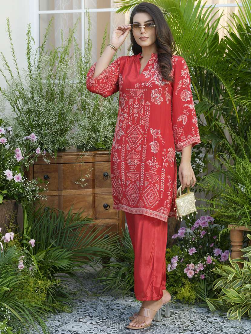 women printed three quarter sleeve ethnic co-ord set - 22039742 - Standard Image - 2