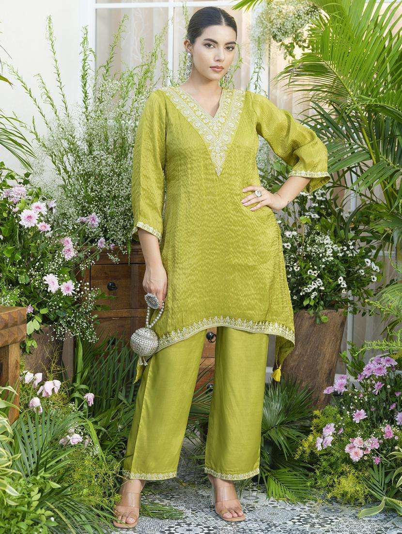 women embroidered three quarter sleeve ethnic co-ord set - 22039743 -  Standard Image - 2