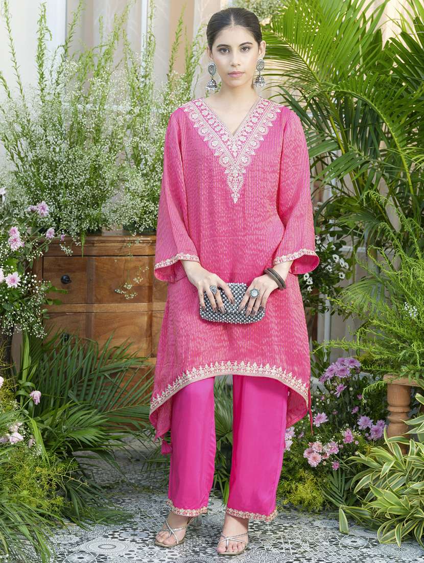 women embroidered three quarter sleeve ethnic co-ord set