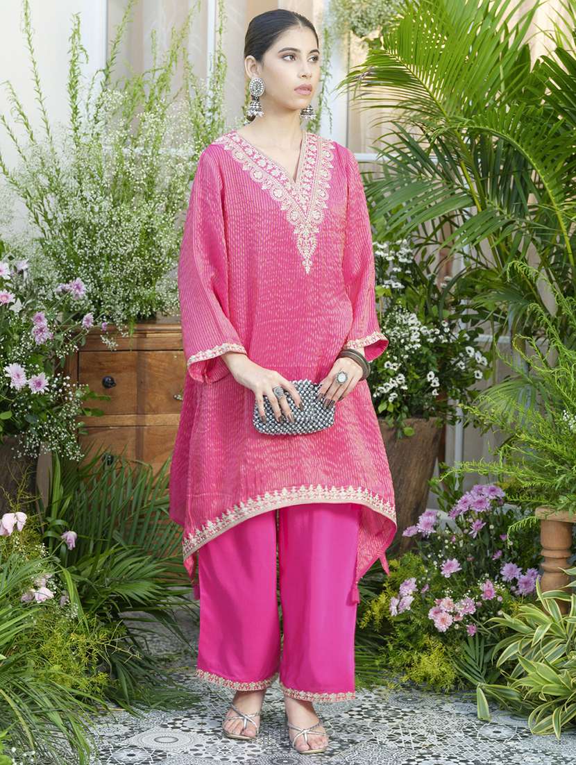 women embroidered three quarter sleeve ethnic co-ord set - 22039744 - Standard Image - 2