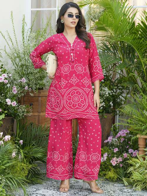 women printed three quarter sleeve ethnic co-ord set - 22039746 -  Standard Image - 0