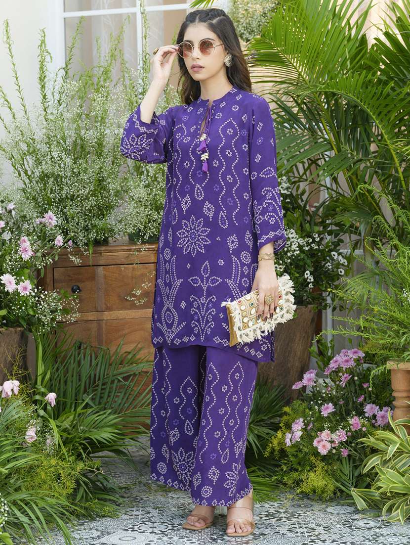 women printed three quarter sleeve ethnic co-ord set - 22039747 - Standard Image - 2