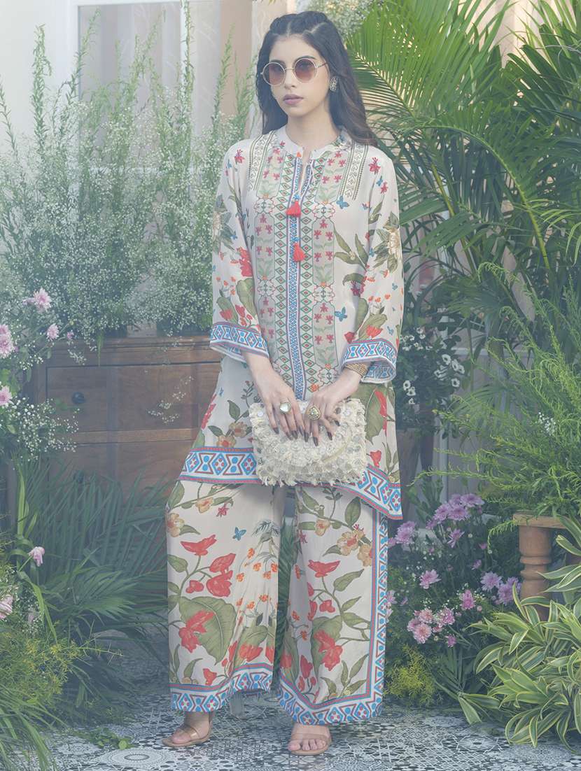 women printed three quarter sleeve ethnic co-ord set - 22039751 - Standard Image - 2