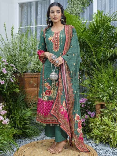 women printed kurta and pant with dupatta set - 22039752 - Standard Image - 0