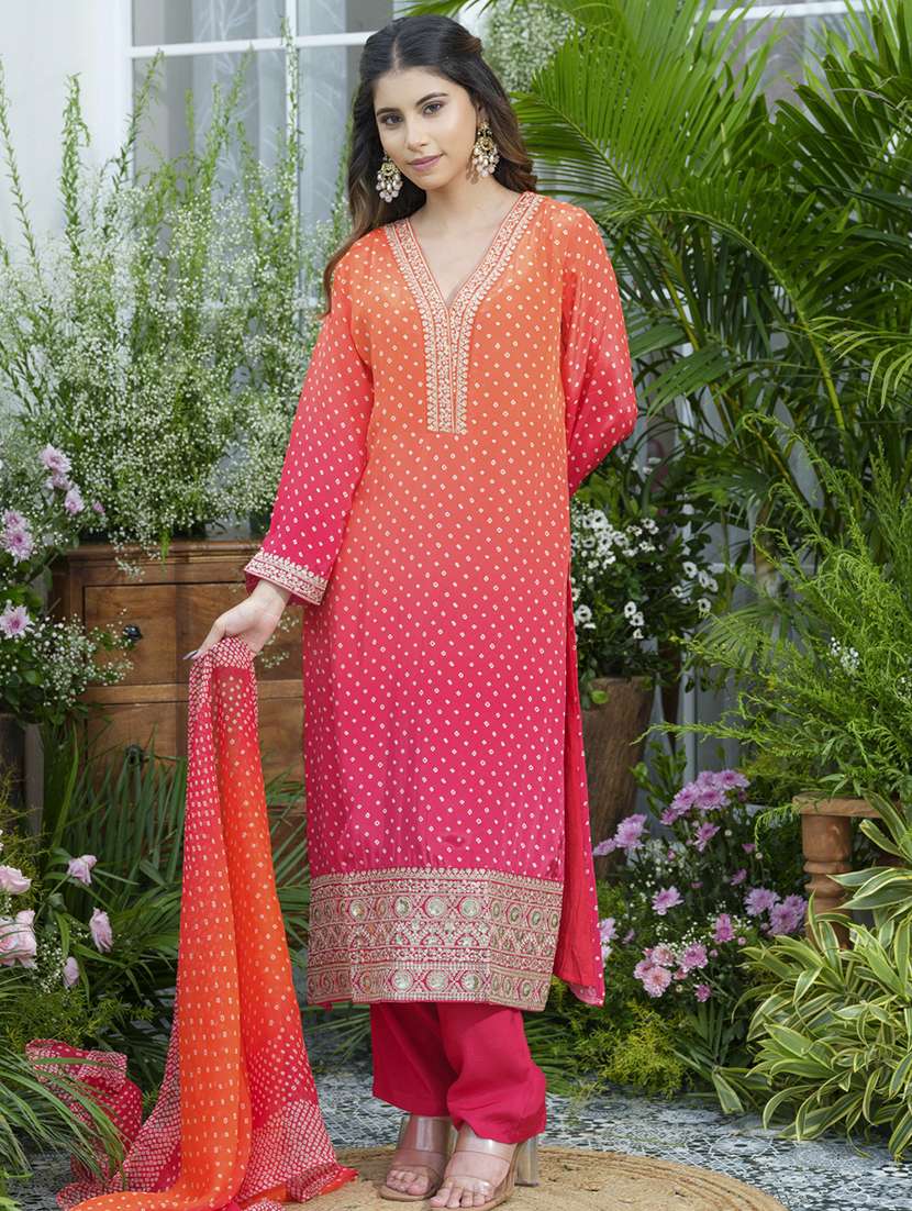women printed kurta and pant with dupatta set - 22039761 - Standard Image - 2