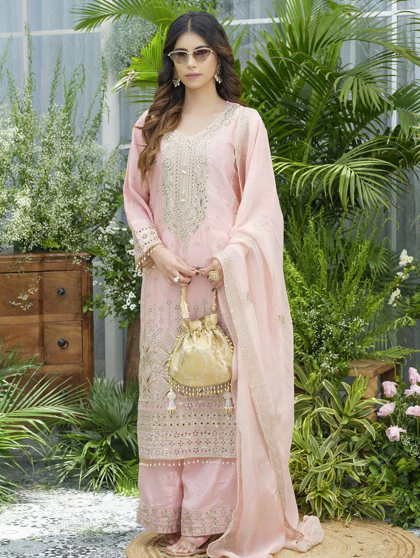 women embroidered kurta and palazzo with dupatta set - 22039765 -  Standard Image - 2