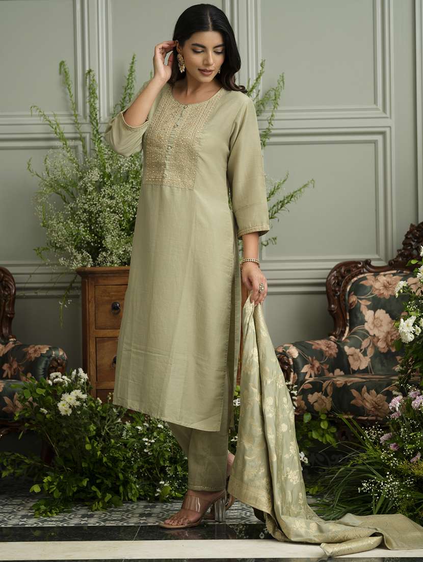 women embroidered kurta and pant with dupatta set - 22039777 -  Standard Image - 2