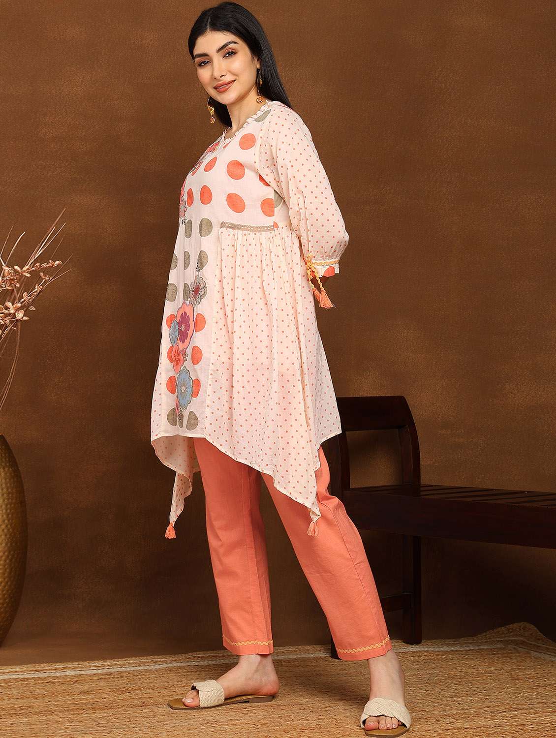 women printed three quarter sleeve ethnic co-ord set - 22039780 - Standard Image - 2