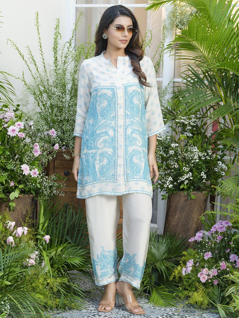 women printed three quarter sleeve ethnic co-ord set - 22039781 - Standard Image - 2