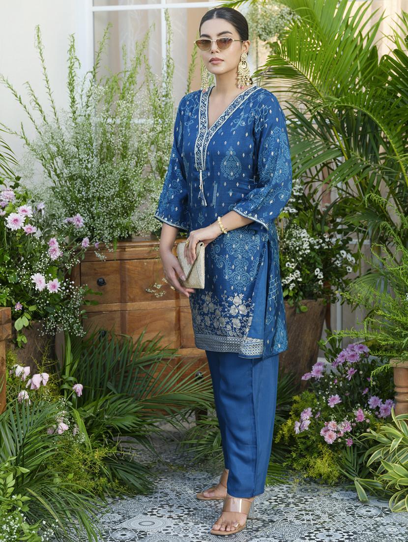 women printed three quarter sleeve ethnic co-ord set - 22039782 - Standard Image - 2