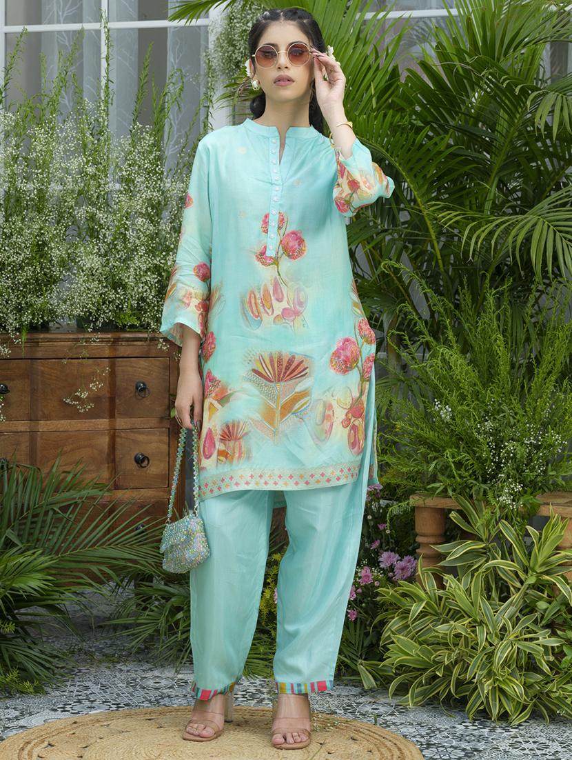 women floral print three quarter sleeve ethnic co-ord set - 22039786 - Standard Image - 2