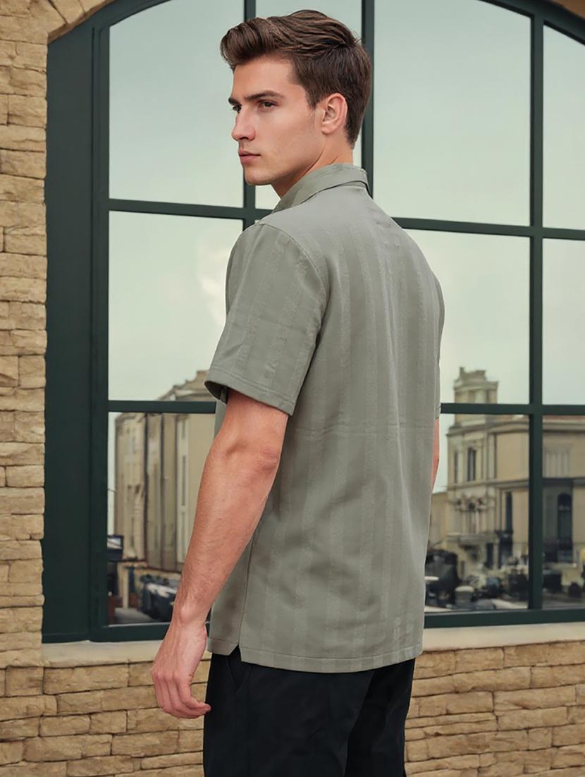 men solid cuban collar loose fit shirt - 22039801 - Standard Image - 2