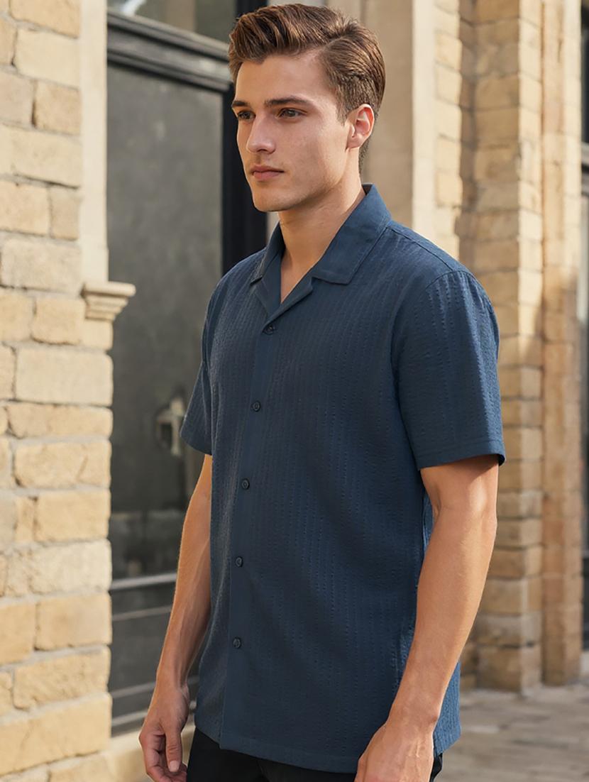 men solid cuban collar loose fit shirt - 22039802 - Standard Image - 2