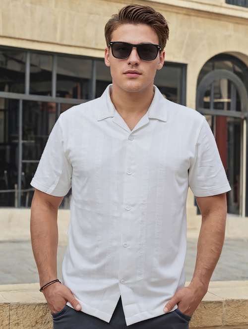 men solid cuban collar loose fit shirt - 22039803 -  Standard Image - 0