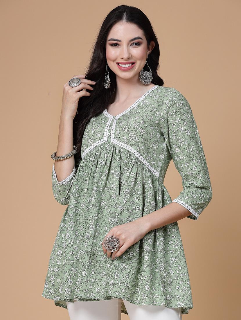 women printed three quarter sleeve flared kurti - 22039813 - Standard Image - 2