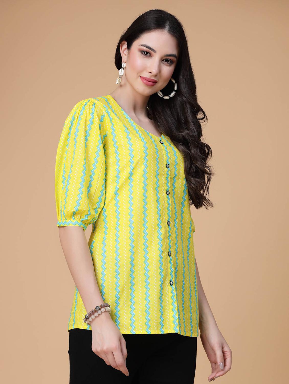 women printed puff sleeve regular top - 22039816 - Standard Image - 2