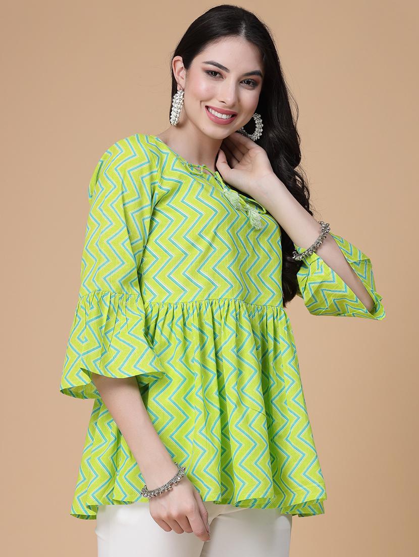 women printed three quarter sleeve flared kurti - 22039818 - Standard Image - 2