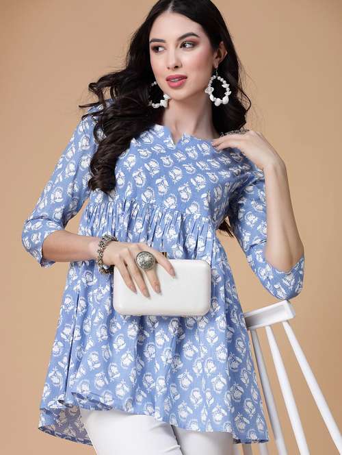 women printed three quarter sleeve flared kurti - 22039820 -  Standard Image - 0