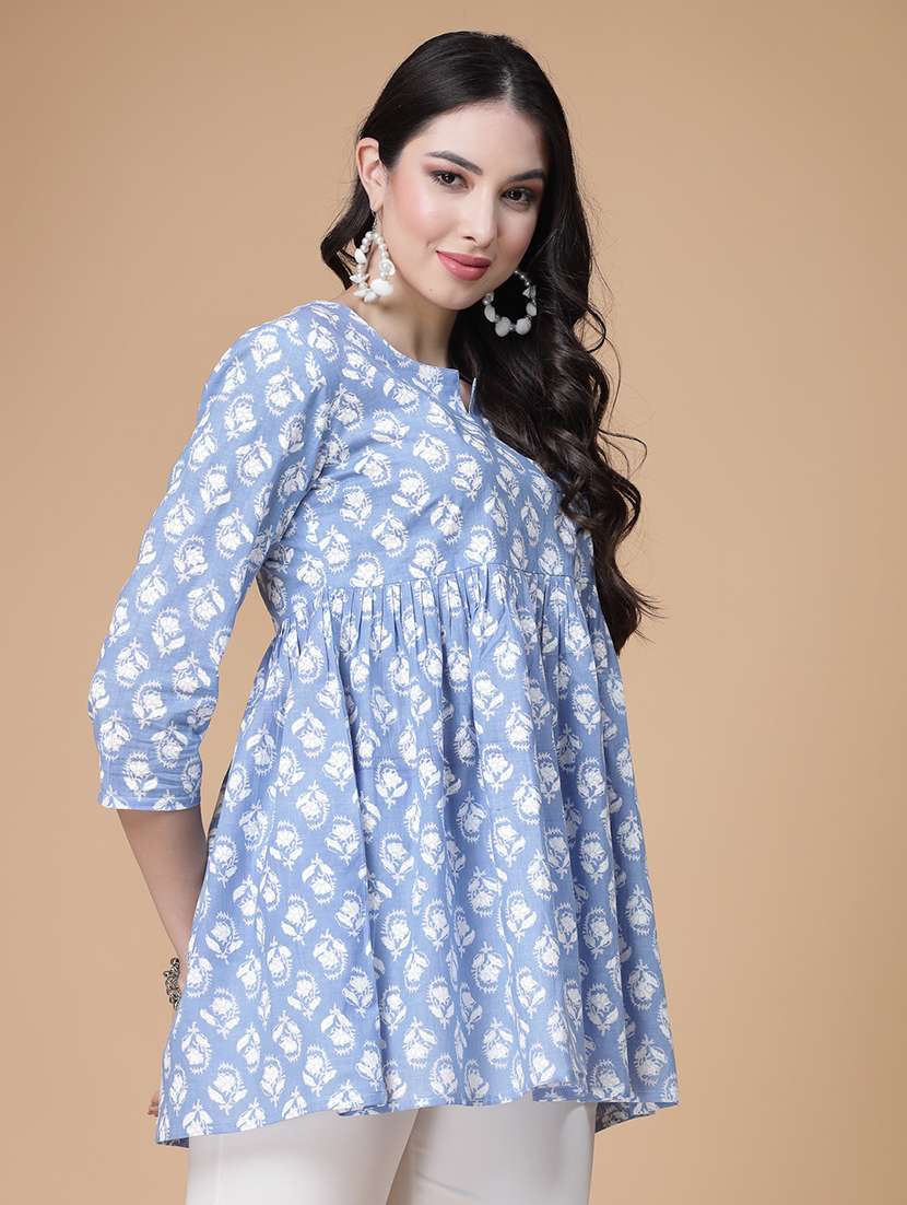 women printed three quarter sleeve flared kurti - 22039820 - Standard Image - 2