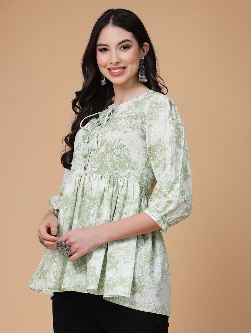 women printed three quarter sleeve flared kurti - 22039821 - Standard Image - 2