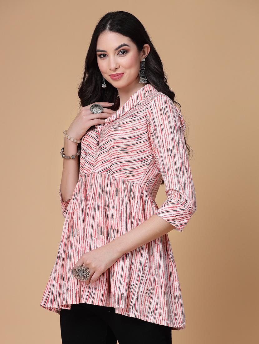 women printed three quarter sleeve flared kurti - 22039822 - Standard Image - 2