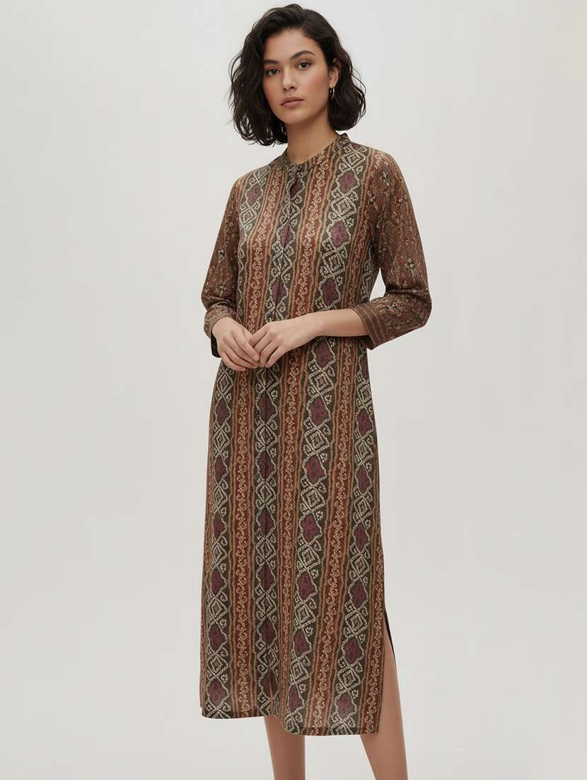 women printed mandarin neck straight kurta