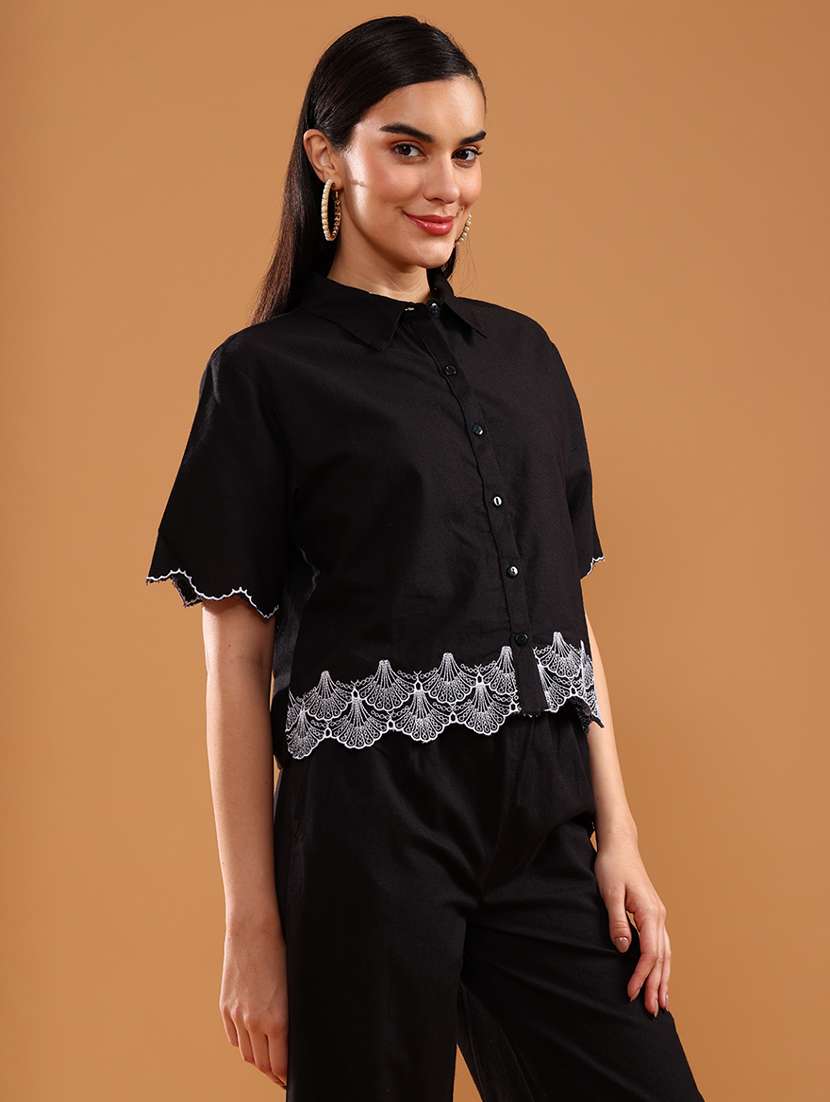 women solid with work short sleeve regular fit shirt - 22040447 -  Standard Image - 2