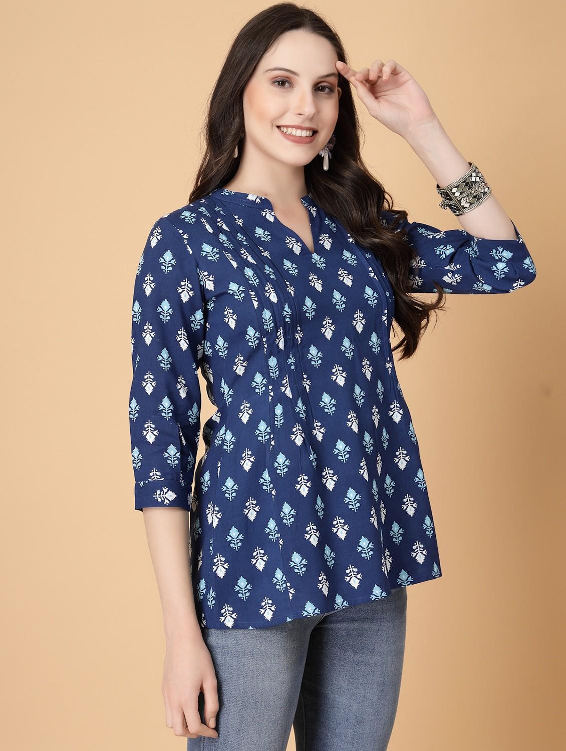 women printed three quarter sleeve a-line kurti - 22040472 - Standard Image - 2
