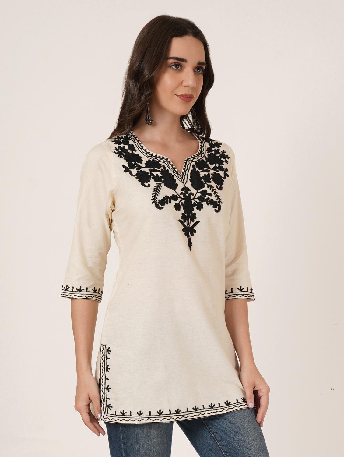 women embroidered three quarter sleeve kurti - 22040480 - Standard Image - 2