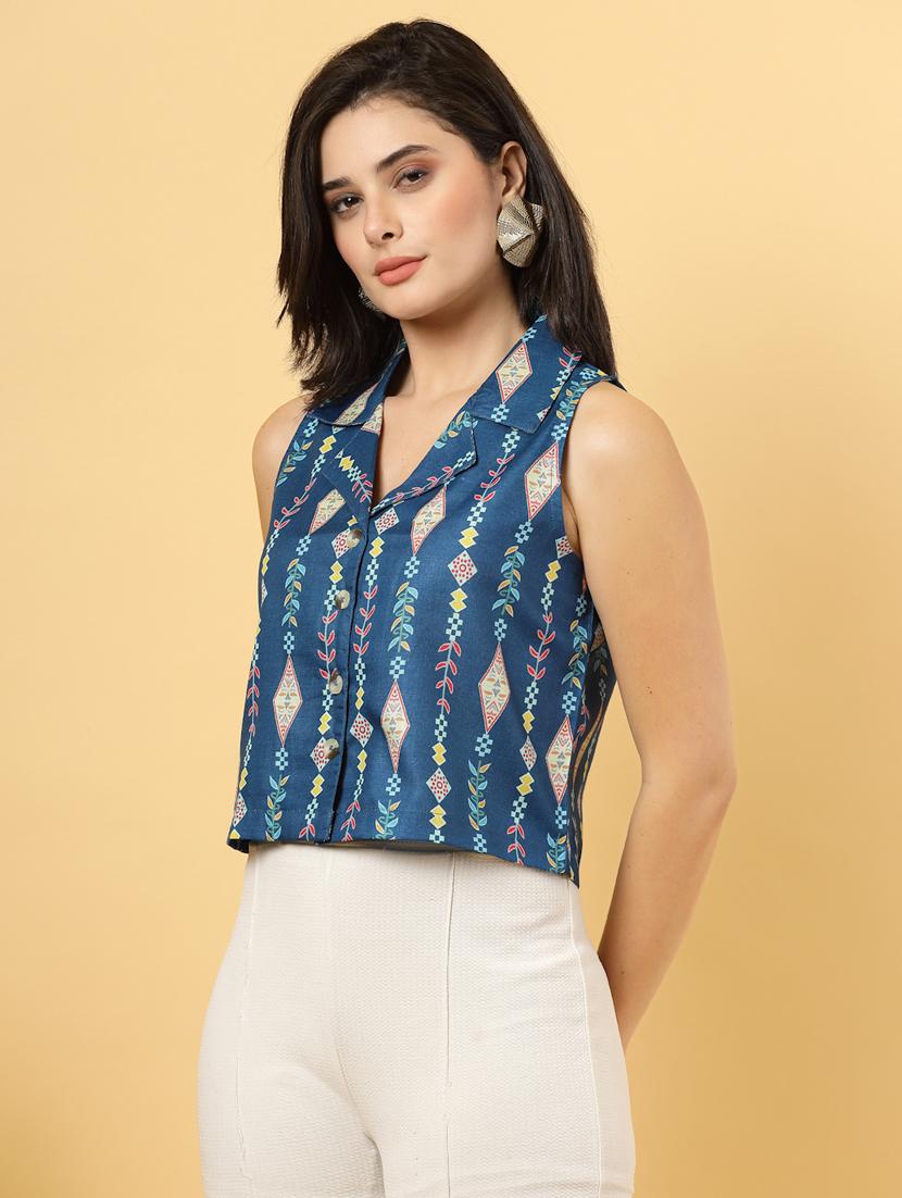 women printed sleeveless ethnic crop top - 22040819 - Standard Image - 2
