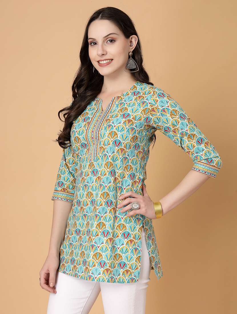 women printed three quarter sleeve straight kurti - 22040848 - Standard Image - 2