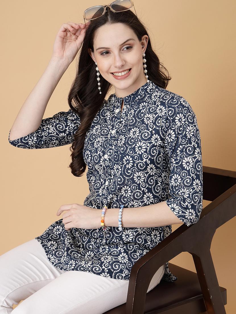 women printed three quarter sleeve straight kurti - 22040849 -  Zoom Image - 0