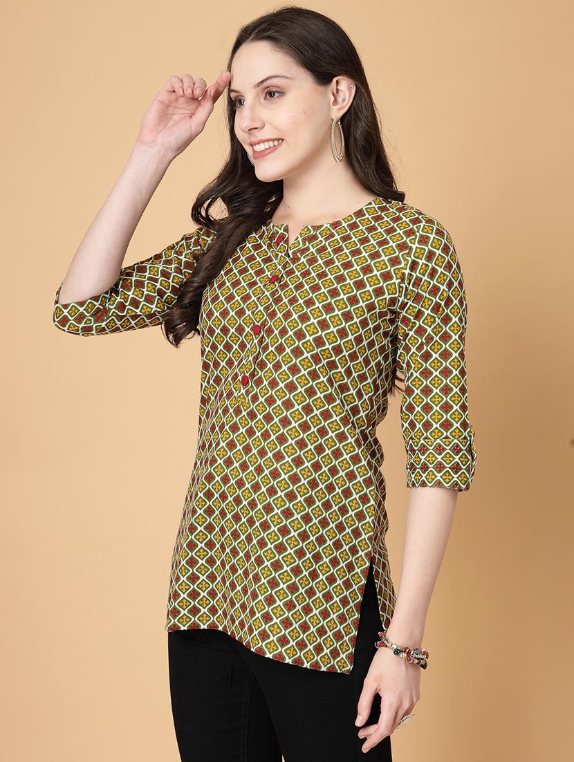 women printed three quarter sleeve straight kurti - 22040850 - Standard Image - 2