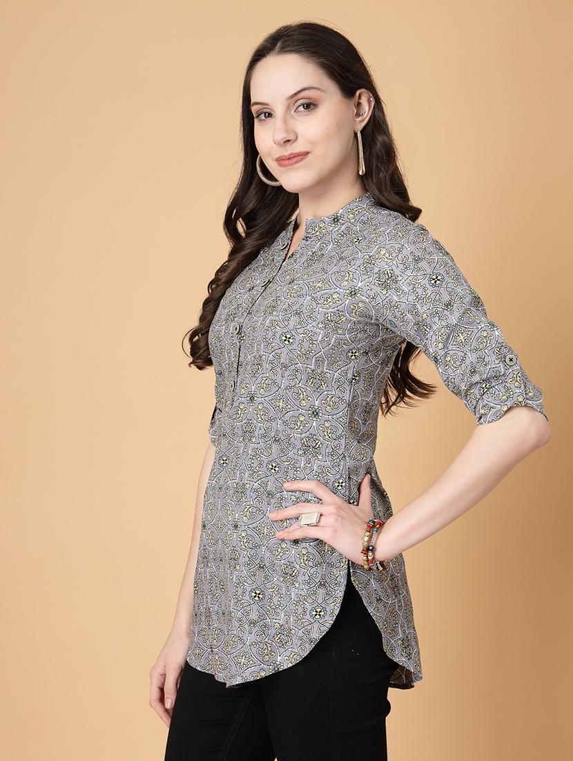 women printed three quarter sleeve straight kurti - 22040851 - Standard Image - 2