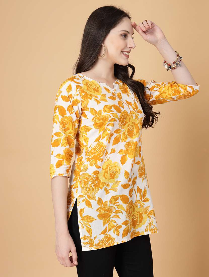 women printed three quarter sleeve straight kurti - 22040852 - Standard Image - 2